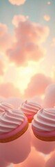 Whimsical pastel pastries float like clouds in a soft, ethereal glow, viewed from below,  dessert,  ethereal