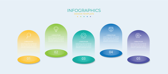 Vector infographic label design template with icons and 5 options or steps. Suitable for process diagrams, presentations, workflow layouts, banners, flowcharts, and infographics.