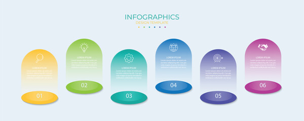 Vector infographic label design template with icons and 6 options or steps. Suitable for process diagrams, presentations, workflow layouts, banners, flowcharts, and infographics.
