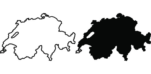 Obraz premium A minimalist black and white map of Switzerland. Detailed outline of the country's borders.