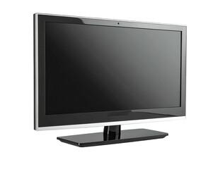 A modern, sleek television with a dark screen, perched on a rectangular, glossy base