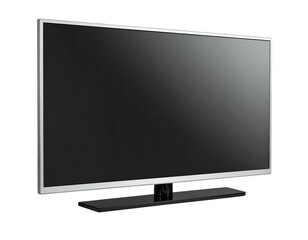 Angled shot of a modern flat-screen television with a sleek, minimalist design