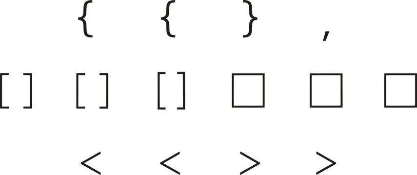 Various programming symbols and brackets on white background