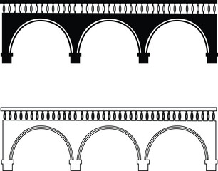 Bridge icons set collection with arch suspension truss viaduct structures in flat and line style, transportation infrastructure outline illustration group for city map UI design