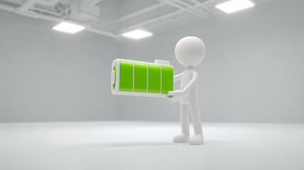 ビジネス資料で人物がバッテリーを示す電力・充電の概念