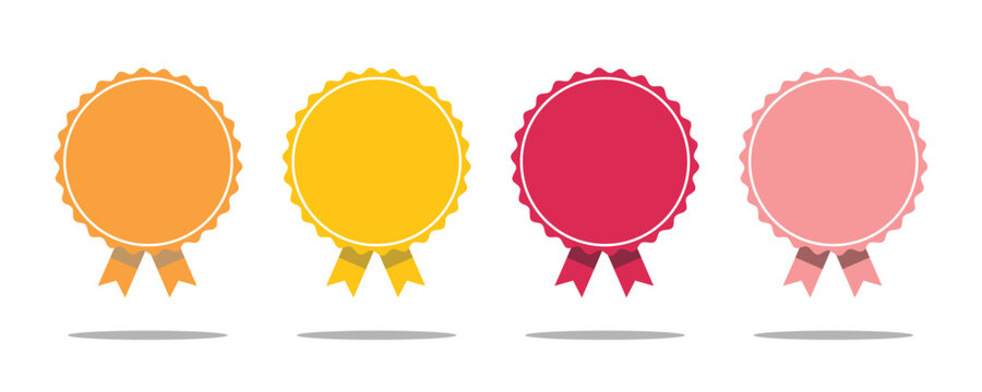Award ribbon badge icons set. Round rosette labels. Empty certificate seals. Colorful flat vector design. Achievement and quality marks
