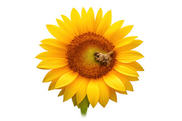 Fototapeta premium Sunflower showing its vibrant yellow petals and warm brown center, presented on a transparent background