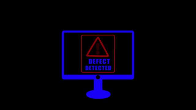Blue Computer Monitor Displaying a Red Warning Triangle and Text on Black Background screen alert