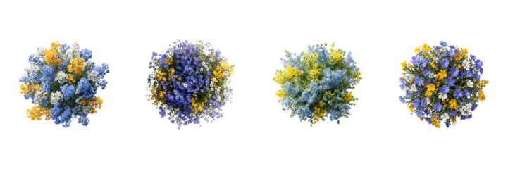 Colorful Floral Arrangements Set. Nature And Botanical Design Collection Isolated On Transparent Background