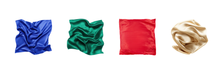 Colorful Silk Fabric Textures Set. Luxurious Textile Material Collection Isolated On Transparent Background