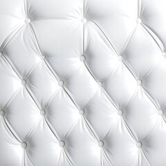 Fototapeta premium White quilted texture of tufted material, creating geometric diamond patterns with buttons securing fabric folds