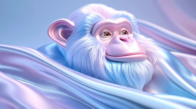 Colorful 3D illustration of a whimsical monkey with pastel hues