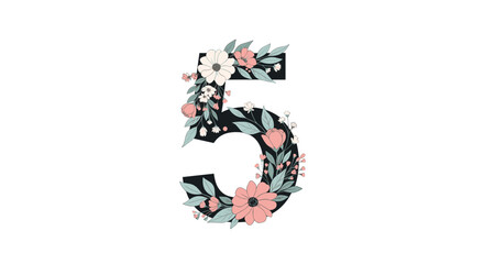 Beautiful floral number five decorated with an elegant arrangement of pink and white flowers and leaves for a special occasion.