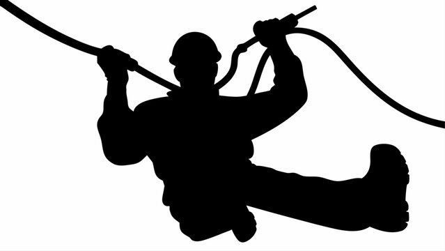 Man ziplining through air with helmet and gloves on cable
