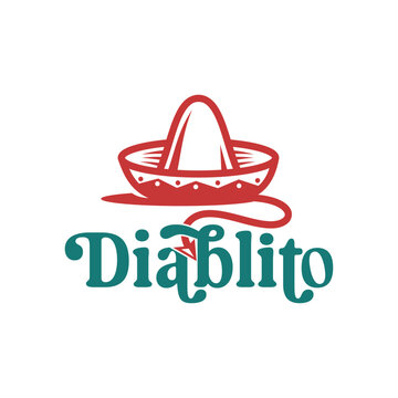 Mexican sombrero with devil tail mascot character vector logo