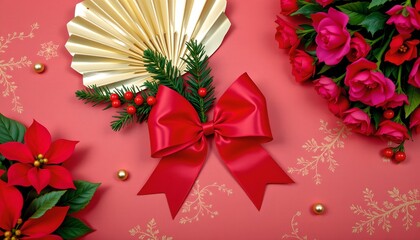 Festive Holiday Decorations with Poinsettias and Gold Accents