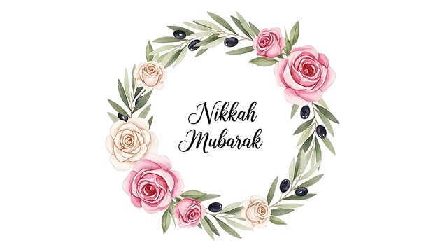 Elegant Floral Nikkah Mubarak Wedding Wreath Vector