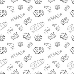 hand drawn bread seamless pattern in doodle style