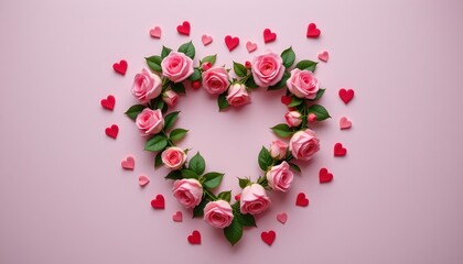 Pink Rose Heart with Red Love Hearts and Petals