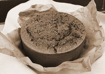 Bread Artisan Homemade Topview Rustic Brown. Sourdough Loaf Traditional Texture Sepia