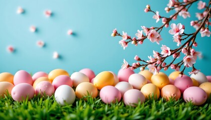 Colorful Easter Eggs with Cherry Blossom Accent