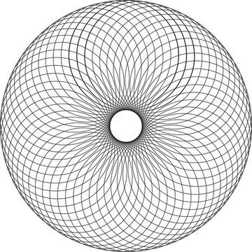Black Spirograph geometric pattern with central circle on white background abstract