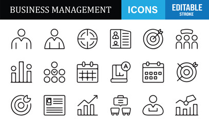 Minimal corporate management and analytics outline icons set