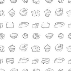 hand drawn bread seamless pattern in doodle style