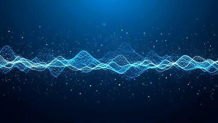 Glowing blue waveform with particle effects on dark background