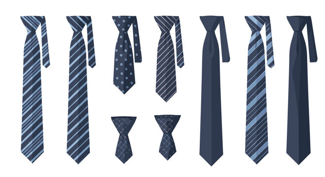 Assortment of classic blue neckties featuring various patterns like stripes and dots for formal business attire and professional fashion.