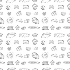 hand drawn bread seamless pattern in doodle style