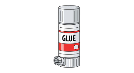 Cylinder glue stick with a red label and white cap is shown as an essential school supply or office stationary for craft projects.