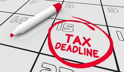 Tax Deadline Date Calendar Day Circled Payment Filing Reminder 3d Illustration