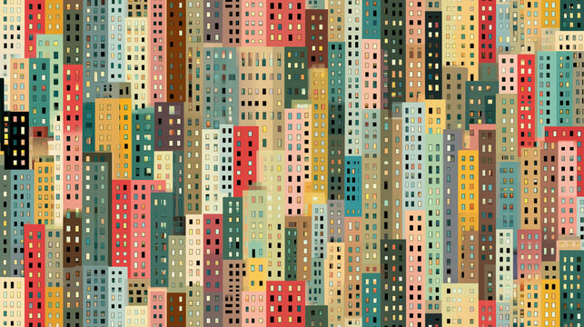 Vector simple background pattern of repeated abstract city buildings and windows