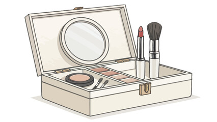 Elegant makeup case with cosmetics and brushes open
