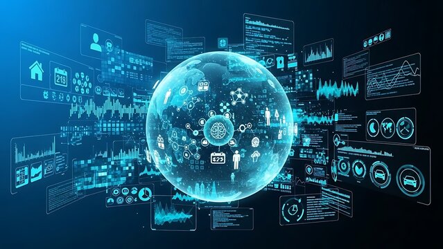 Global Data Network and Digital World Map Visualization