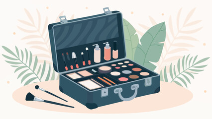 Makeup artist's professional kit with brushes and cosmetics