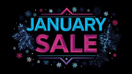 Sleek and Versatile Vector Banner for January Sales Featuring Striking Typography and Detailed Snowflake Elements
