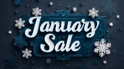 Eye-Catching Vector Graphic for January Sales with Crisp Typography and Snowflake Accents on a Dark Cyan Backdrop