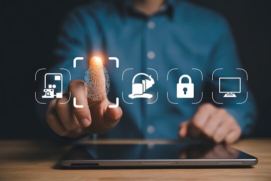 Man using biometric authentication on tablet - Powered by Adobe