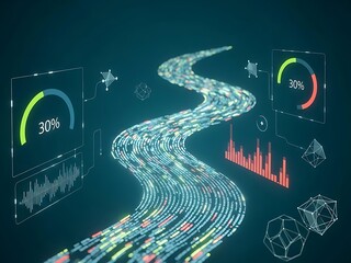 Futuristic data visualization with graphs and charts