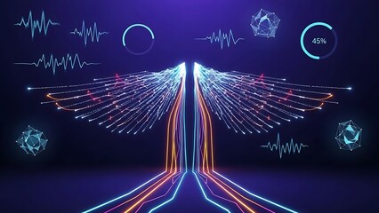 Vibrant digital art with glowing lines and circuits