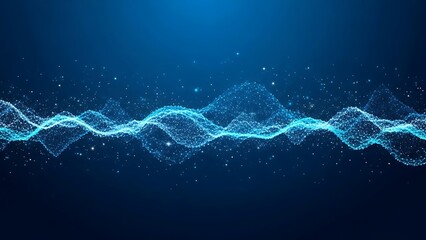 Glowing blue waveform with sparkling particles on dark background