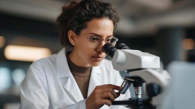 A scientist examining microscope slides while a lab computer runs automated reagent verification tests, ensuring experimental accuracy before results are logged &mdash; scientific reliability, lab