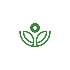 leaves green plus medical thin line logo vector