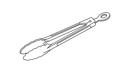 Professional stainless steel kitchen tongs for food service and cooking presented as a clean black and white line art vector illustration.