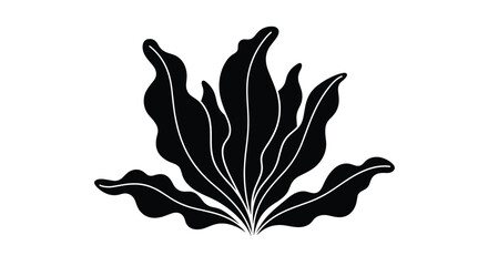Fototapeta premium Black silhouette of aquatic seaweed or kelp leaves isolated on a white background for minimalist design and natural graphic elements.