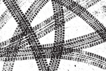 Intersecting Tire Track Grunge Texture in Black and White