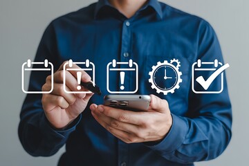Businessman using smartphone for time management