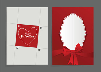 Romantic Valentine&rsquo;s Day card with calendar style and scalloped white tag